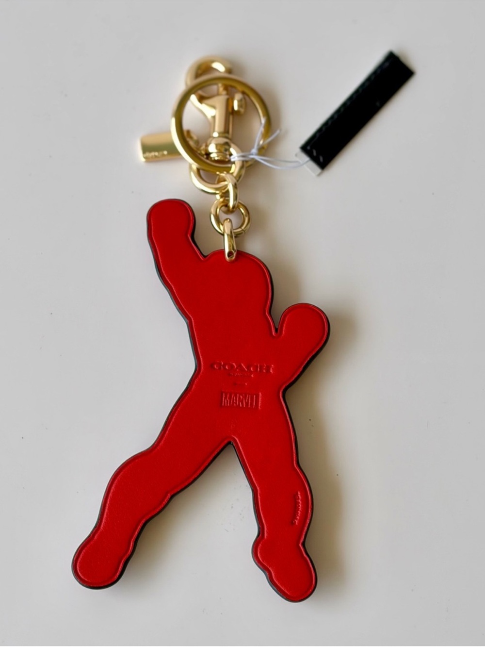 Coach Red & Black Superhero Patch Keyring with Gold Hardware - Picture 3 of 7